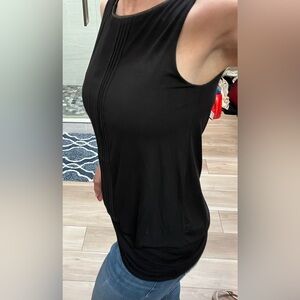 A little bling on classic WHBM black pleated sleeveless shirt in size small